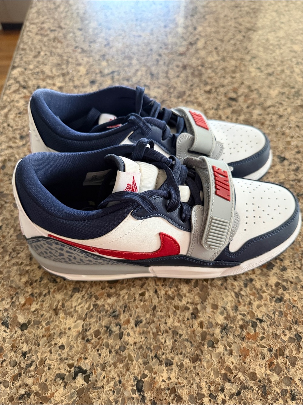 Brand New JORDAN Kids Navy White Red Strap Low-Top Sneakers